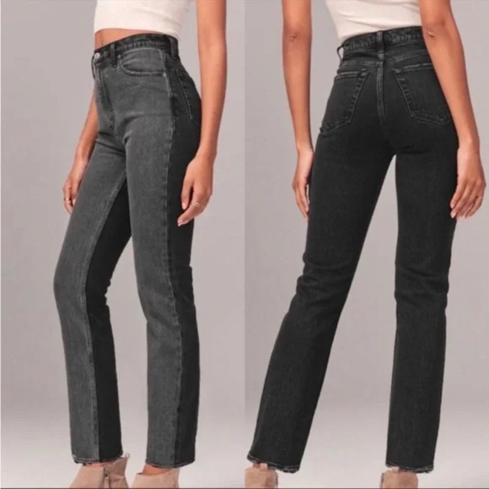 Abercrombie & Fitch Black Jeans - Two Toned Ankle Straight Ultra High Rise